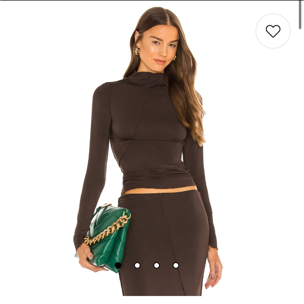 Revolve // The Line By K Chocolate Mock-Neck Long Sleeve Top - M